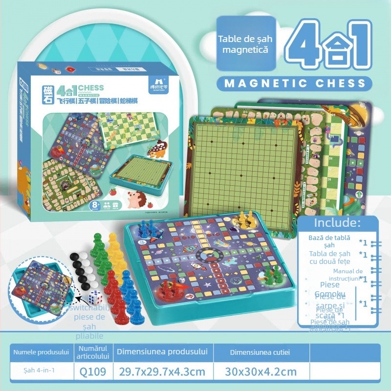 Set magnetic All-in-One de jocuri de masă cu Flying Chess, Backgammon și Checkers
