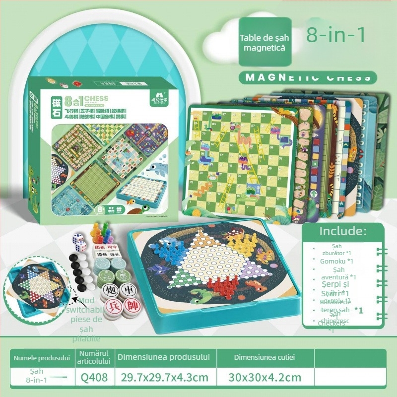 Set magnetic All-in-One de jocuri de masă cu Flying Chess, Backgammon și Checkers