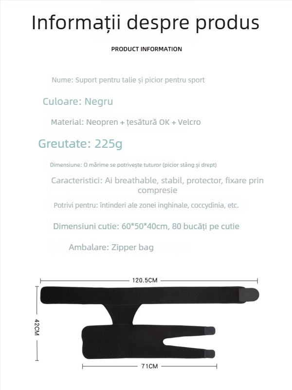 Centură de protecție a taliei pentru sport, cu protecții pentru zona inghinală și coapsă — anti-tensionare musculară (Cauciuc cloroprenic, adulți, protecție talie)