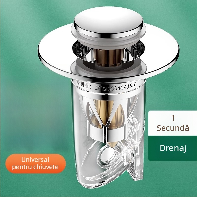 Drenaj chiuvetă cu tip apăsare, nucleu anti-odor, cupru, CNC prelucrare, instalare directă, stil modern minimalist