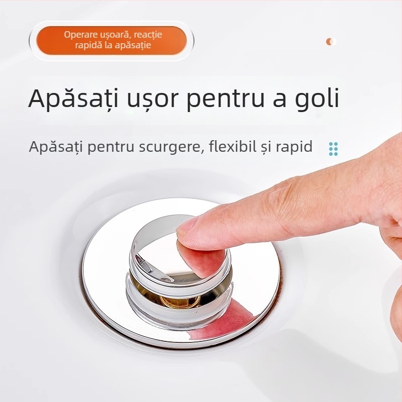 Drenaj chiuvetă cu tip apăsare, nucleu anti-odor, cupru, CNC prelucrare, instalare directă, stil modern minimalist