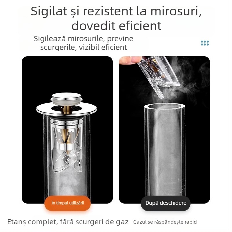 Drenaj chiuvetă cu tip apăsare, nucleu anti-odor, cupru, CNC prelucrare, instalare directă, stil modern minimalist