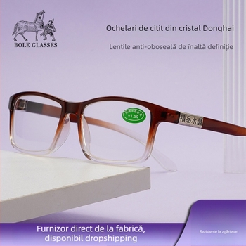 Ochelari de citit, lentile din sticlă, ramă integrală, ramă pătrată