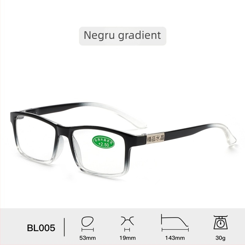 Ochelari de citit, lentile din sticlă, ramă integrală, ramă pătrată