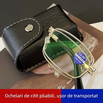 Ochelari presbiopici pliabili, ultra ușori, protecție împotriva luminii albastre, ramă metalică retro portabilă