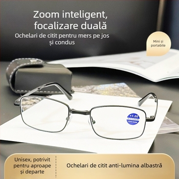 Ochelari presbiopici pliabili, ultra ușori, protecție împotriva luminii albastre, ramă metalică retro portabilă