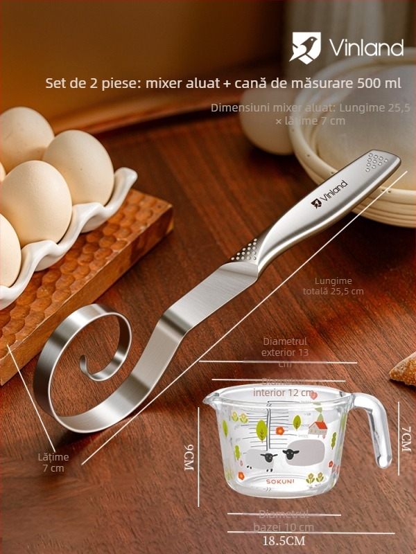 Mixer manual pentru aluat din oțel inoxidabil, cu cârlig de frământat și tel pentru ouă, pentru uz casnic