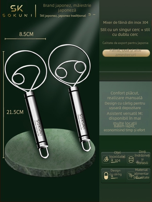 Mixer manual pentru aluat din oțel inoxidabil, cu cârlig de frământat și tel pentru ouă, pentru uz casnic