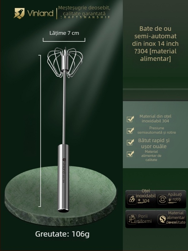 Mixer manual pentru aluat din oțel inoxidabil, cu cârlig de frământat și tel pentru ouă, pentru uz casnic