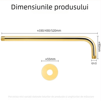 Braț de duș încastrat în perete – finisaj auriu, material oțel 201, filet cu 4 puncte, stil lux