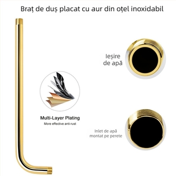 Braț de duș încastrat în perete – finisaj auriu, material oțel 201, filet cu 4 puncte, stil lux