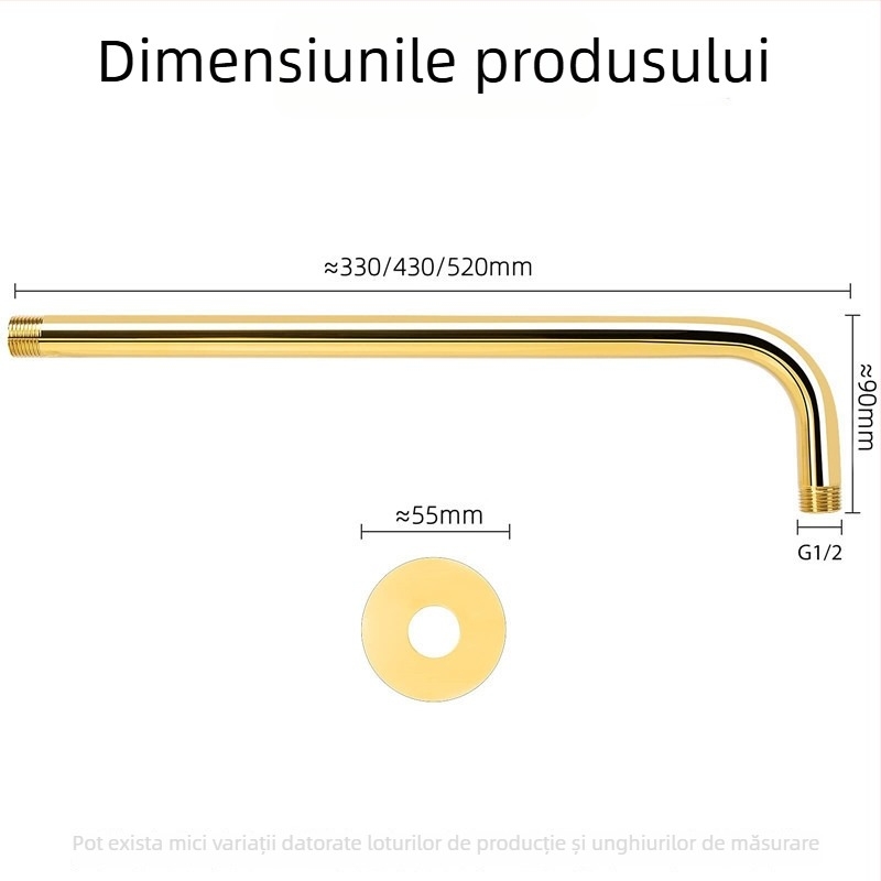 Braț de duș încastrat în perete – finisaj auriu, material oțel 201, filet cu 4 puncte, stil lux