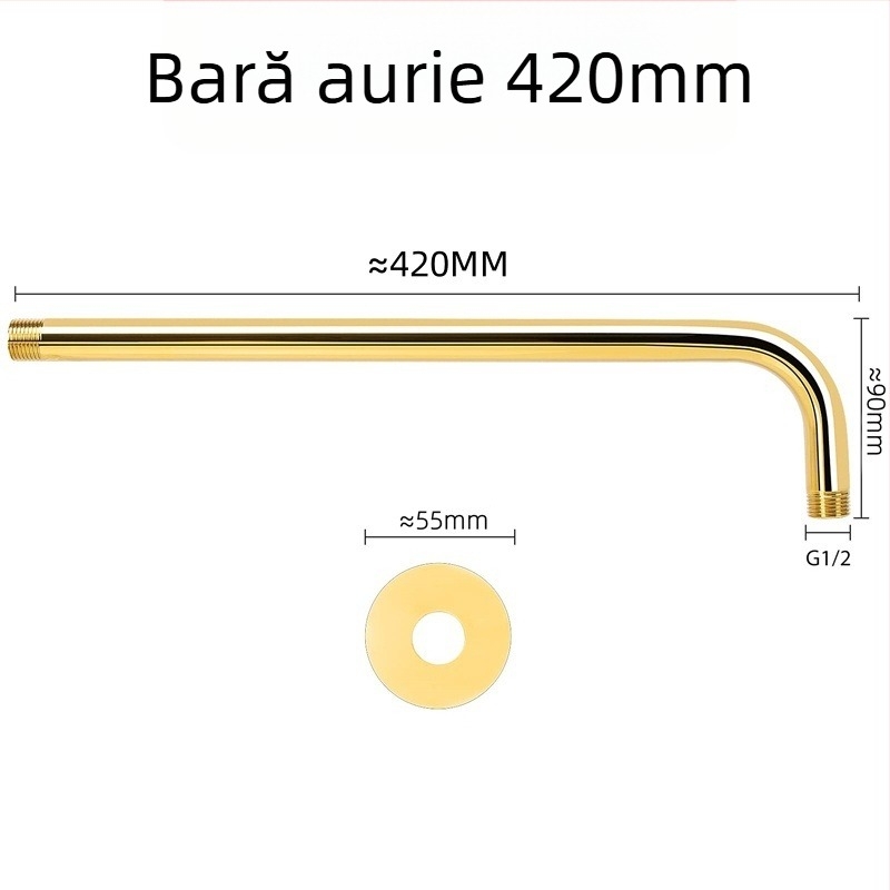 Braț de duș încastrat în perete – finisaj auriu, material oțel 201, filet cu 4 puncte, stil lux