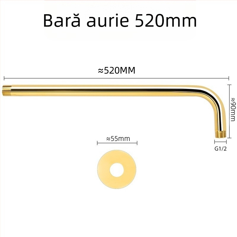 Braț de duș încastrat în perete – finisaj auriu, material oțel 201, filet cu 4 puncte, stil lux