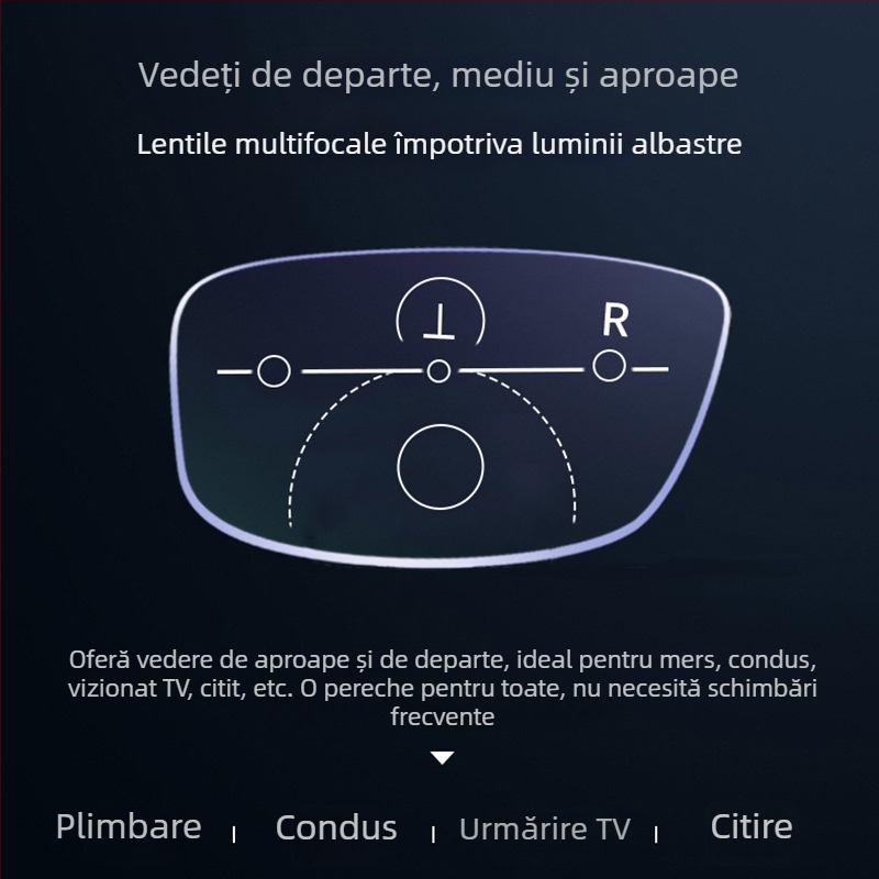 Ochelari de presbiopie pentru bărbați, fără ramă, cu zoom automat, progresiv multifocal, lentile PC, anti-lumină albastră