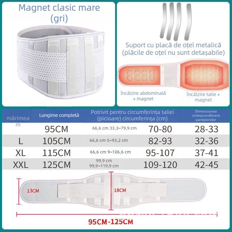Curea de talie încălzită cu magneți – pentru adulți, sport, hernie de disc lombară, poliester