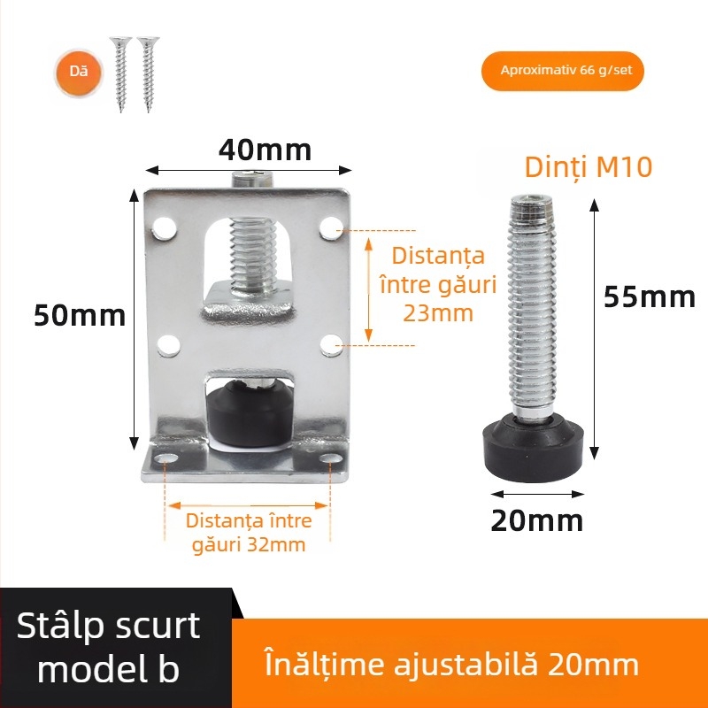 Picioare reglabile pentru panouri laterale, pentru sertare – oțel laminat la rece, acoperire electrolitică, model 35, stil modern minimalist