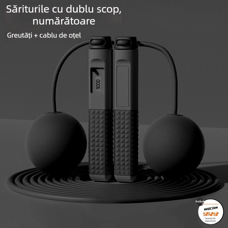 Sfoară de sărit cu greutate – îmbunătățită, cu numărător, dublă utilizare, mânere din ABS