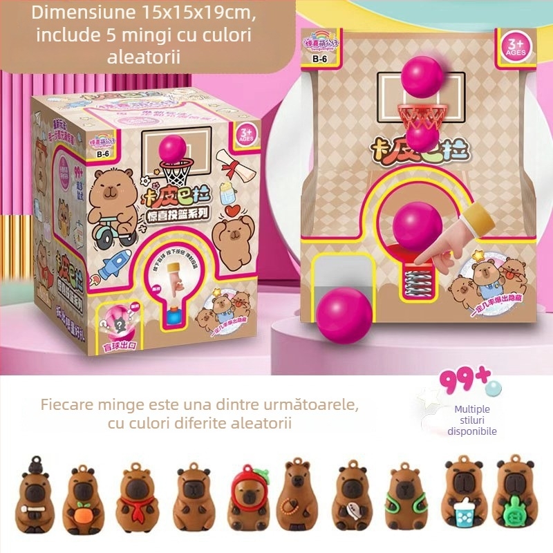 Jucărie capsule baschet într-o cutie secretă, cu figuri desenate, joc cu degetele și aparat de aruncare la baschet