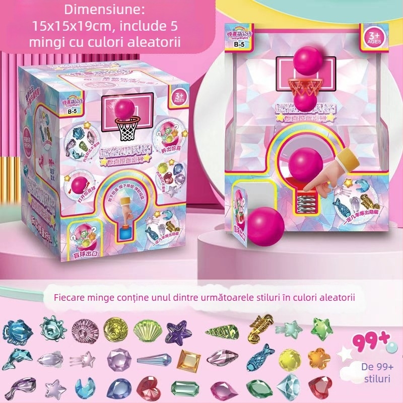 Jucărie capsule baschet într-o cutie secretă, cu figuri desenate, joc cu degetele și aparat de aruncare la baschet