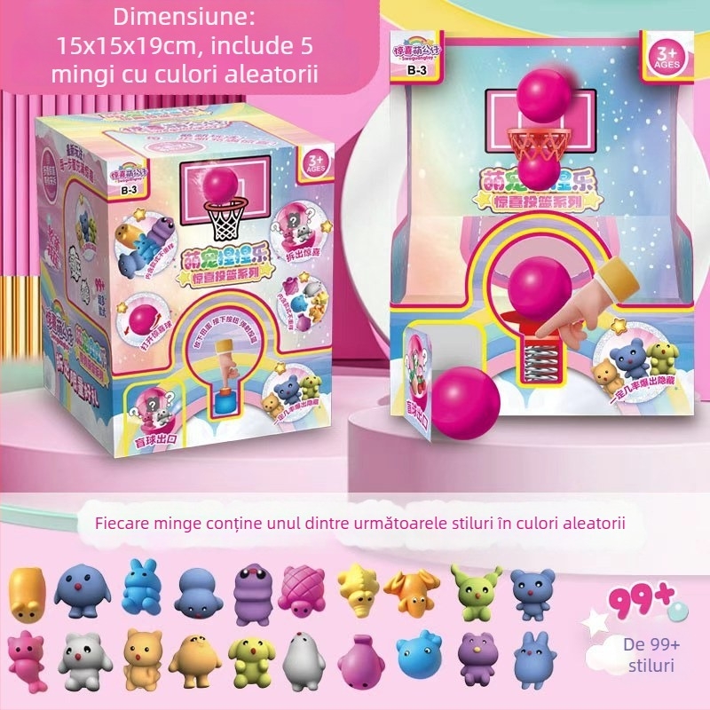 Jucărie capsule baschet într-o cutie secretă, cu figuri desenate, joc cu degetele și aparat de aruncare la baschet
