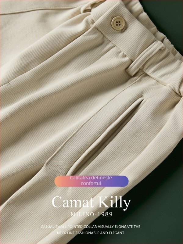 Pantaloni de costum pentru bărbați, croială dreaptă, țesătură groasă de iarnă, rezistenți la cute, cu curea