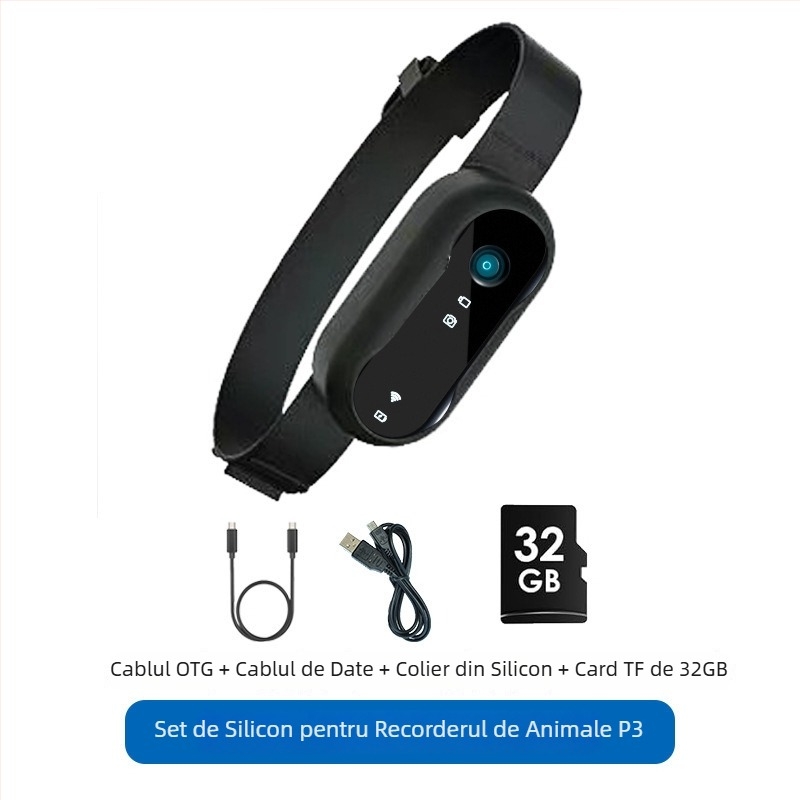 Cameră pentru deget pentru animale de companie, model P3, senzor 2 MP, corp ABS, baterie de 3 ore, pentru exterior cu husă din silicon rezistentă la apă