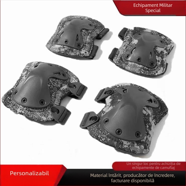 Set de protecție tactic pentru genunchi, coate și încheieturi cu plăcuțe diamantate — ansamblu de patru piese, din țesătură nețesută, pentru adulți, destinat sporturilor tactice în aer liber