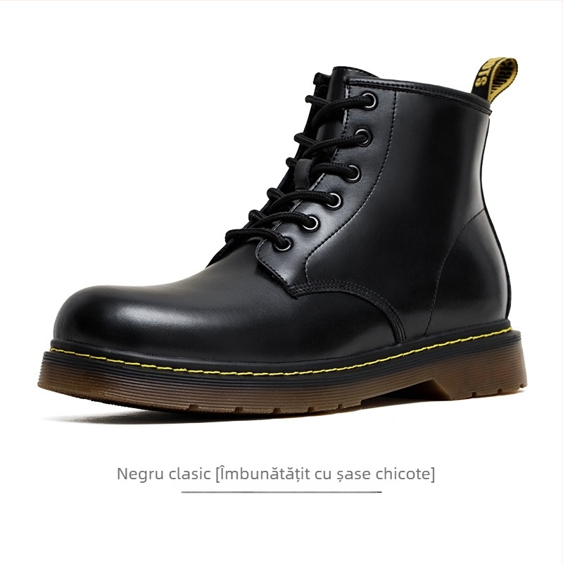 Mr.A Bocanci din Piele, Înălțime Medie, Căldură de Iarnă, Partea superioară din două straturi de piele de vițel, Talpă PVC, Șiret în Față