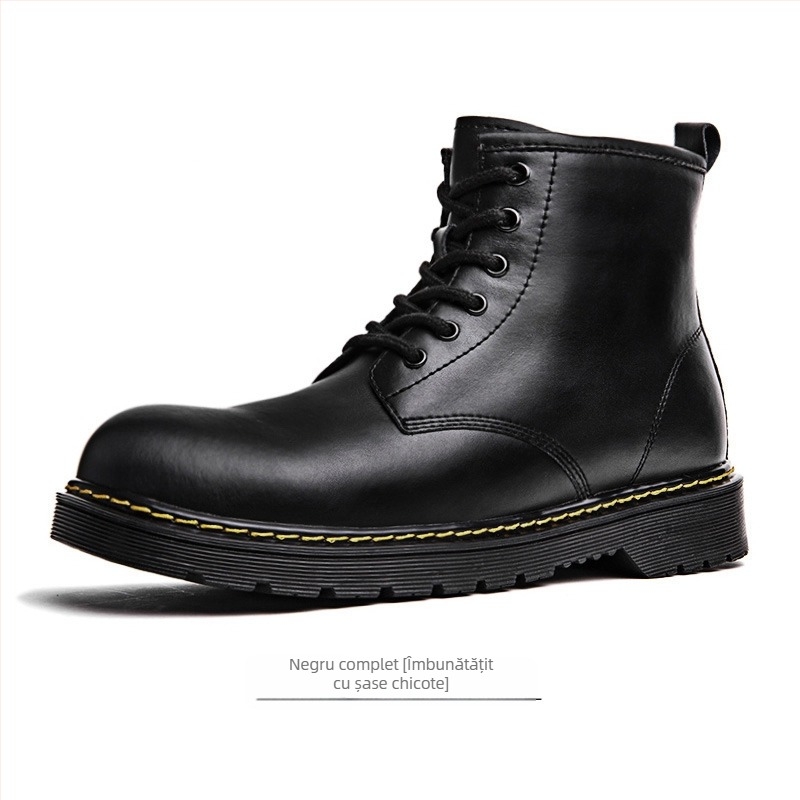 Mr.A Bocanci din Piele, Înălțime Medie, Căldură de Iarnă, Partea superioară din două straturi de piele de vițel, Talpă PVC, Șiret în Față