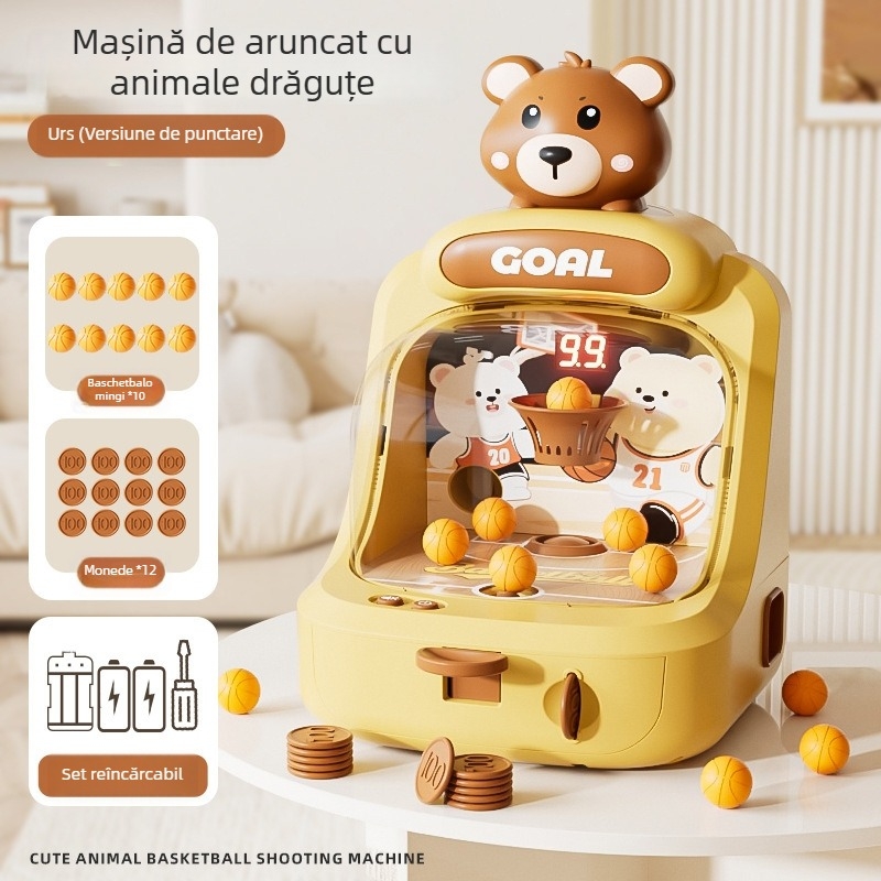 Joc arcade baschet pentru copii, cu monedă – interactiv părinte-copil, din plastic, marca YQR, modelul 777, destinat copiilor 4–6 ani, cu efecte de tir, lumini și sunet