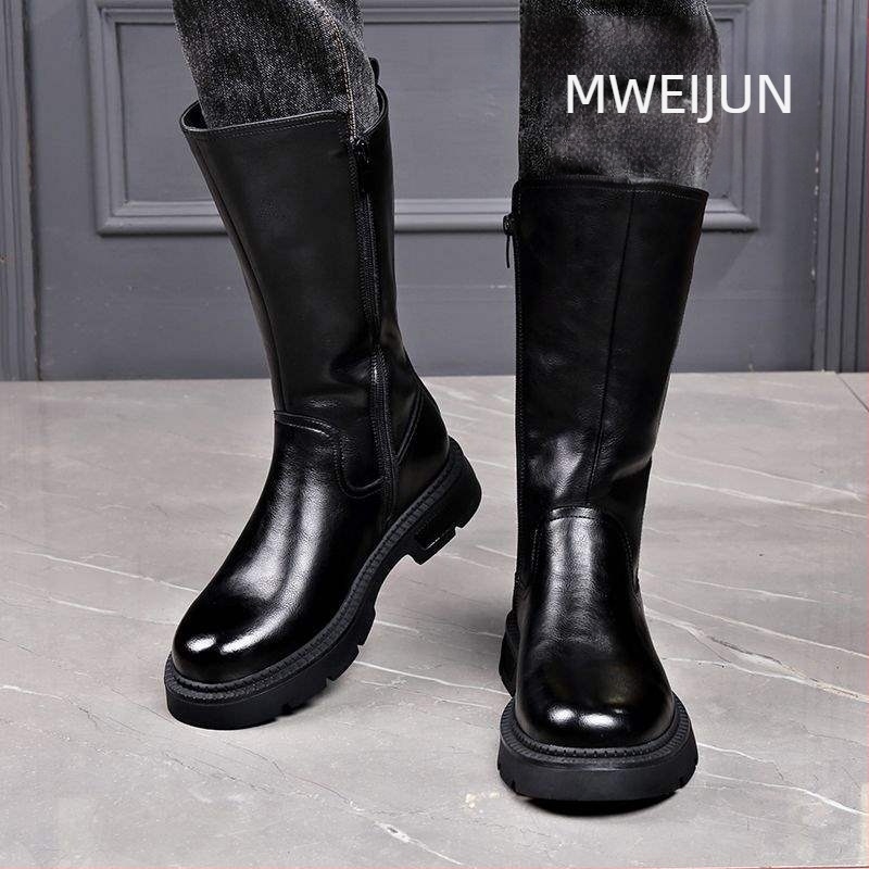 Cizme de iarnă pentru bărbați Martin, gambă înaltă, partea superioară din piele split, talpă din cauciuc, impermeabile, căptușite cu blană sintetică