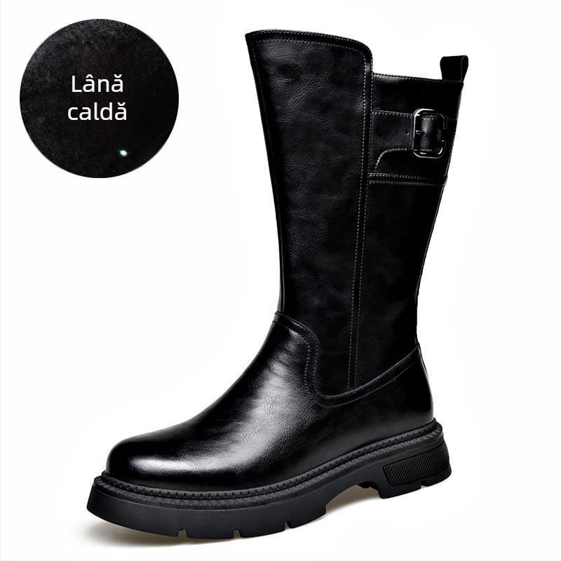 Cizme de iarnă pentru bărbați Martin, gambă înaltă, partea superioară din piele split, talpă din cauciuc, impermeabile, căptușite cu blană sintetică