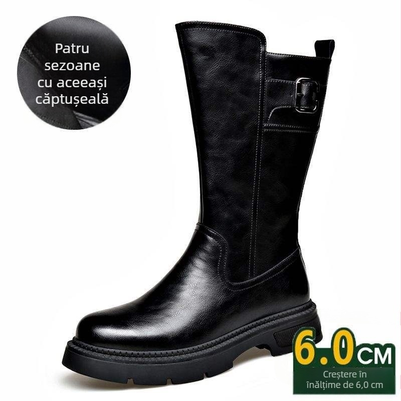 Cizme de iarnă pentru bărbați Martin, gambă înaltă, partea superioară din piele split, talpă din cauciuc, impermeabile, căptușite cu blană sintetică