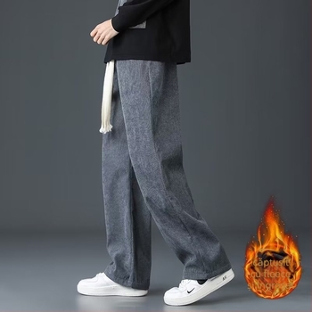 Pantaloni de bărbați Corduroy cu căptușeală de fleece, croială dreaptă, casual, iarnă