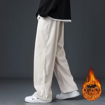 Pantaloni de bărbați Corduroy cu căptușeală de fleece, croială dreaptă, casual, iarnă