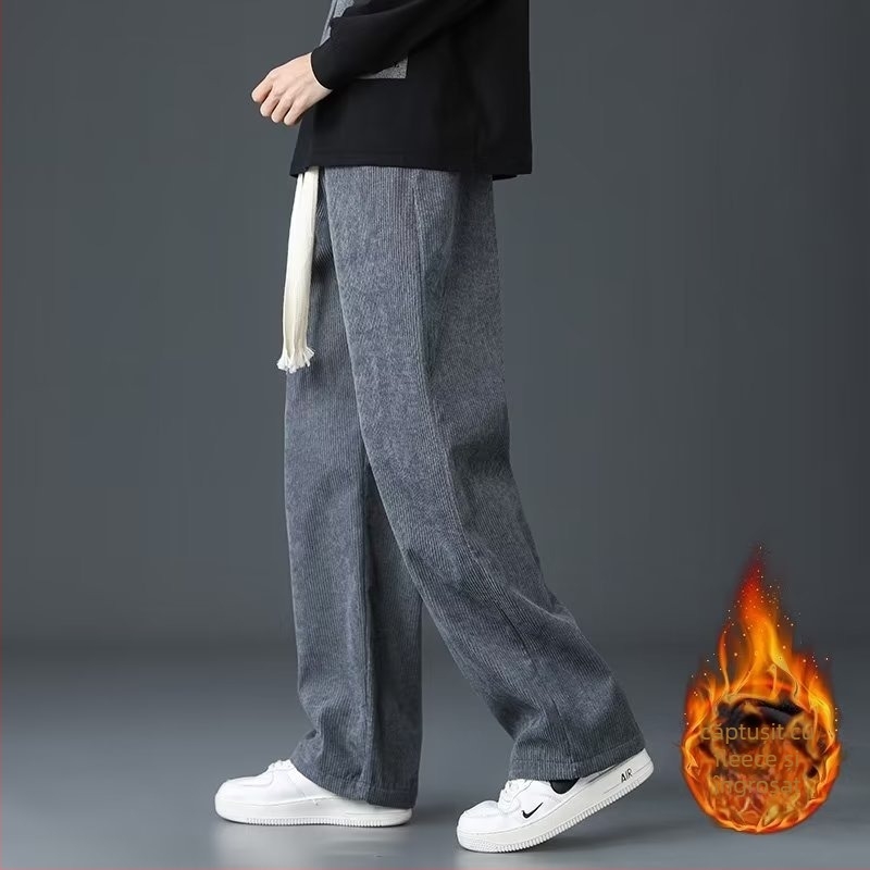 Pantaloni de bărbați Corduroy cu căptușeală de fleece, croială dreaptă, casual, iarnă