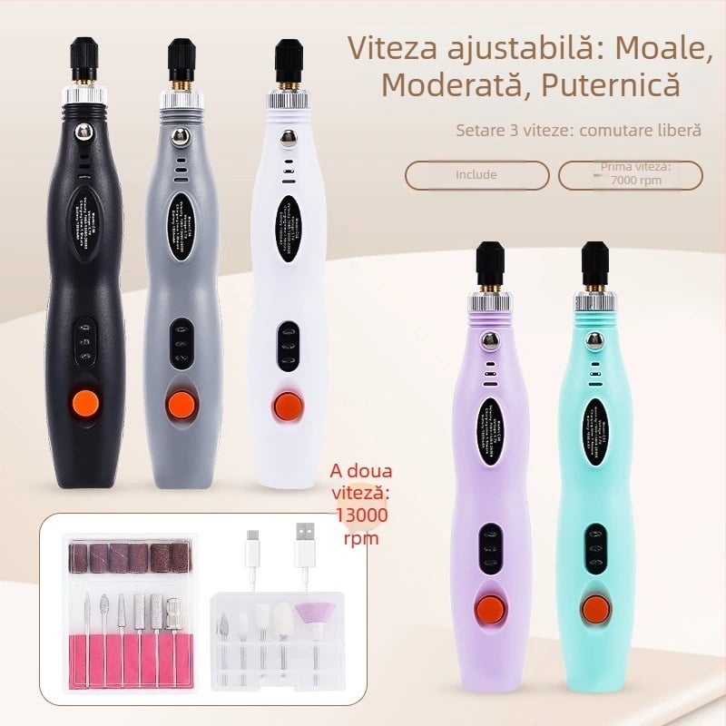 Aparat all-in-one pentru manichiură și polisare unghii, încărcare USB, dispozitiv electric portabil, plastic + oțel inoxidabil, 356 g