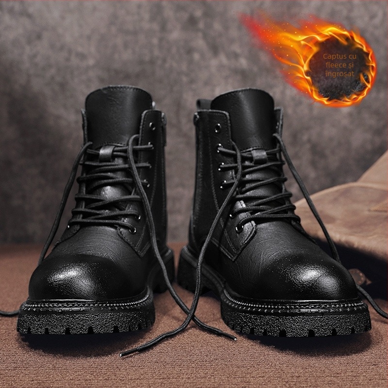 Ghete Martin pentru bărbați, înalte, talpă din cauciuc, antiderapante, șiret frontal