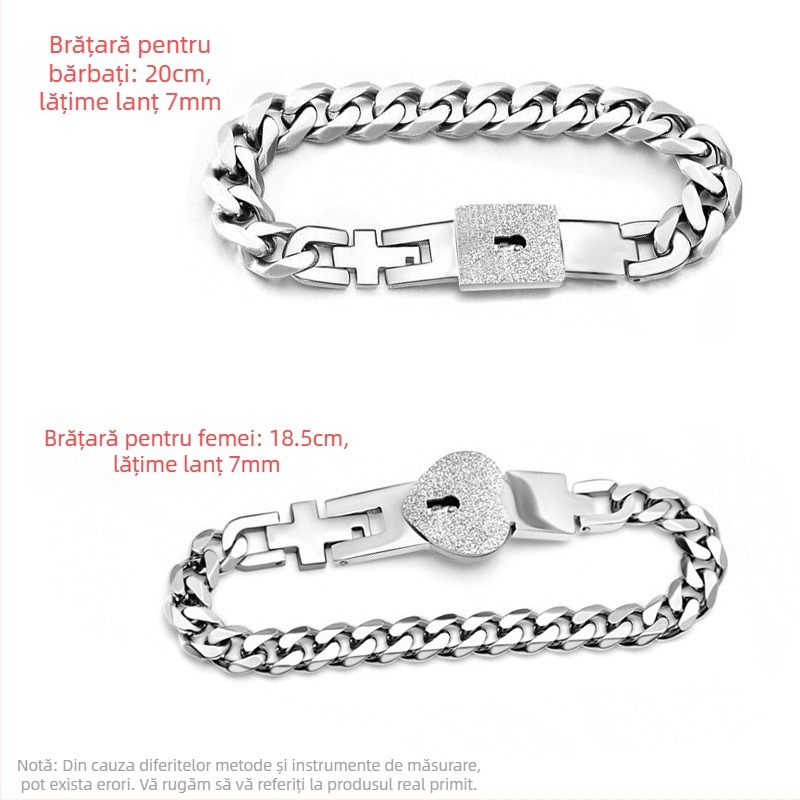 Brățări pentru cuplu din oțel titan, formă de inimă, stil retro, model A-028