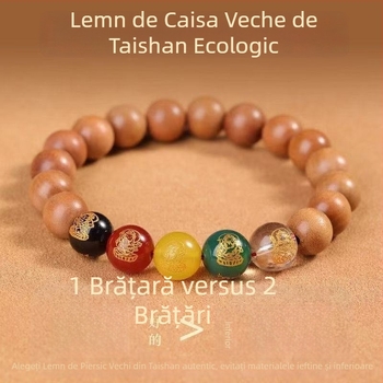 Brățară din lemn cu mărgele gravate geometric – unisex, design original