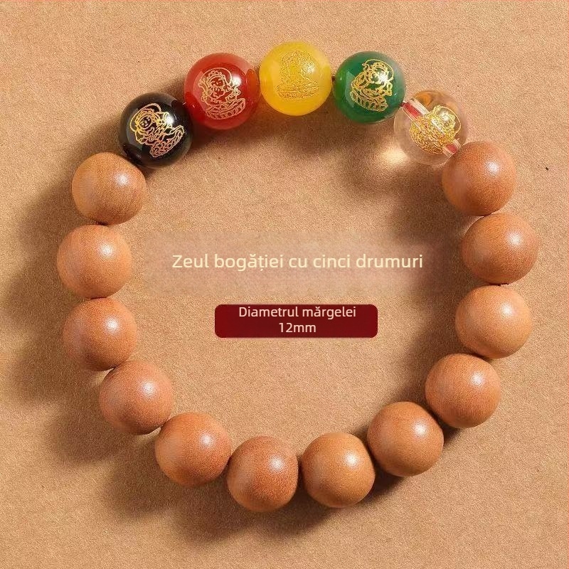 Brățară din lemn cu mărgele gravate geometric – unisex, design original