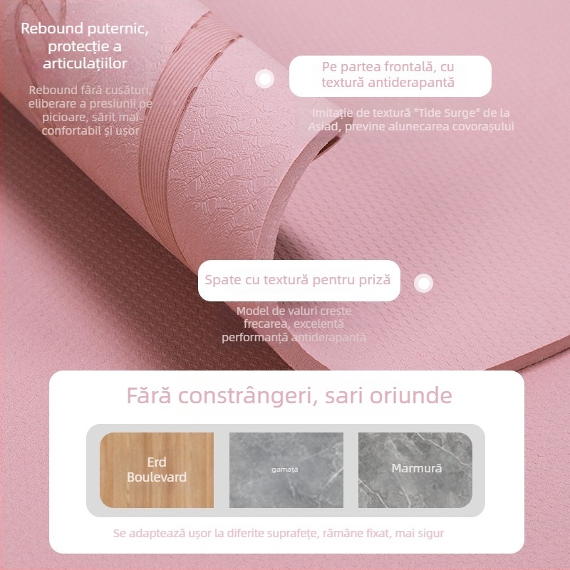 Covoraș de yoga din TPE, grosime 8 mm, antiderapant, izolare fonică, 200 g, model cu caractere, personalizare disponibilă