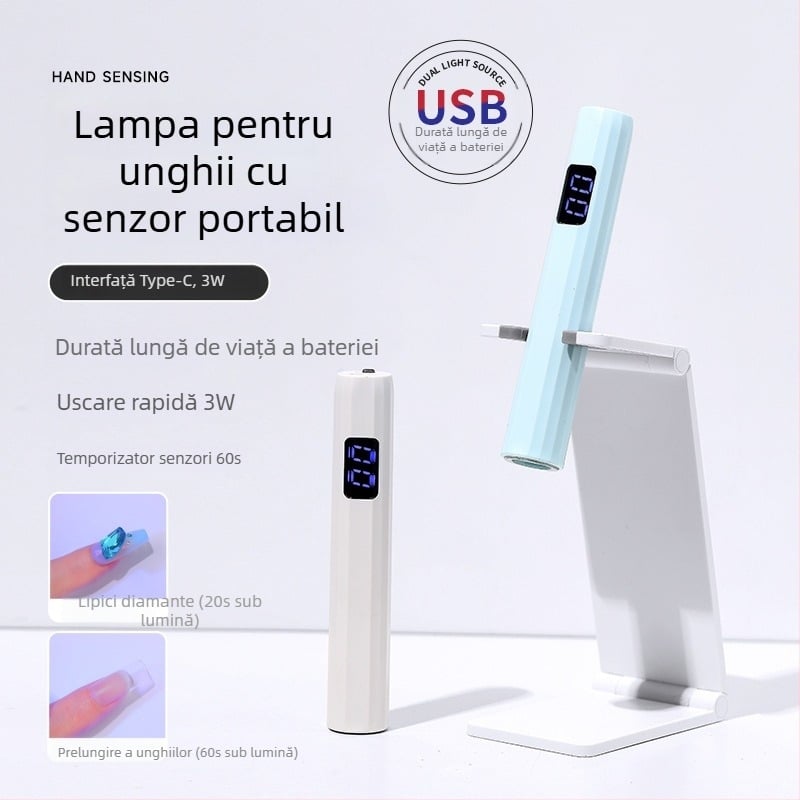 Lampă de unghii portabilă, lampă UV/LED reîncărcabilă pentru fototerapie a unghiilor, corp din plastic, 25,6 g