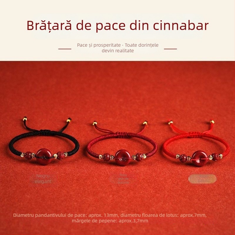 Brățară cinnabar, țesută manual, cord împletit, unisex, stil retro pentru cupluri