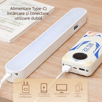 Yanoming Lampă de birou LED cu protecție a ochilor, ceas, bază magnetică, reîncărcabilă pentru cămine studențești