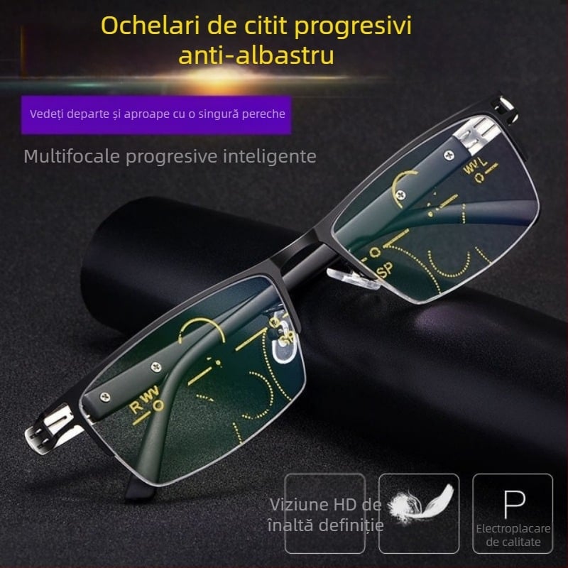 Ochelari de citit progresivi, multifocali, cu utilizare duală pentru aproape și distanță, protecție împotriva luminii albastre