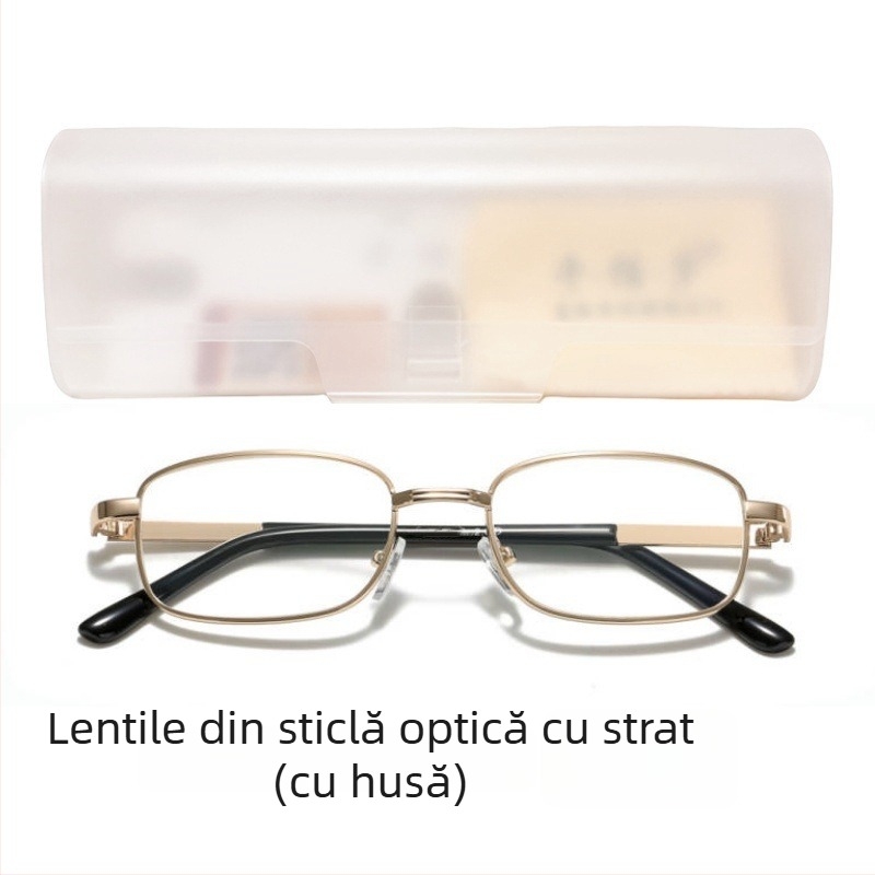 Qianbaishi ochelari de citit, ramă metalică integrală, lentile din rășină cu strat, anti-radiație, UV rezistenți, lentile asferice, ramă ovală