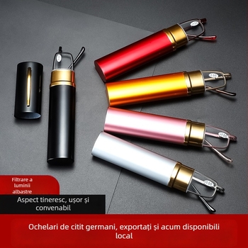Ochelari de citit anti-lumină albastră, ultra-ușori, dimensiune de buzunar, ramă metalică, stil retro literar-artistic.