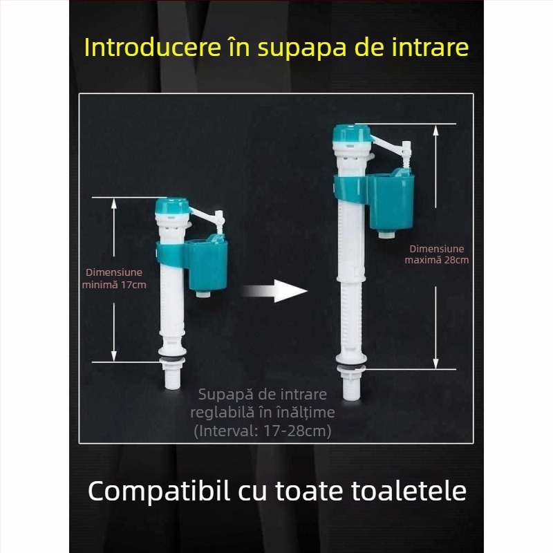 Ventil de alimentare cu apă pentru toaletă, cu compatibilitate universală și clapetă cu două butoane, accesorii de intrare/ieșire (Certificare CE, Material: Alt, Fără serviciu de instalare)